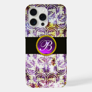 ANTIQUE DAMASK Purple Amethyst Monogram black iPhone 15 Pro Max Case