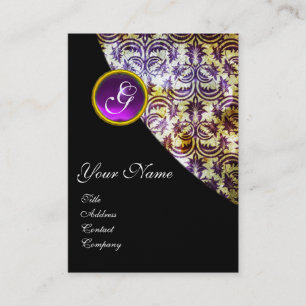 ANTIQUE DAMASK PURPLE AMETHYST MONOGRAM gold Business Card