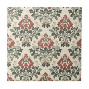 Antique Damask Red Green Beige Tile