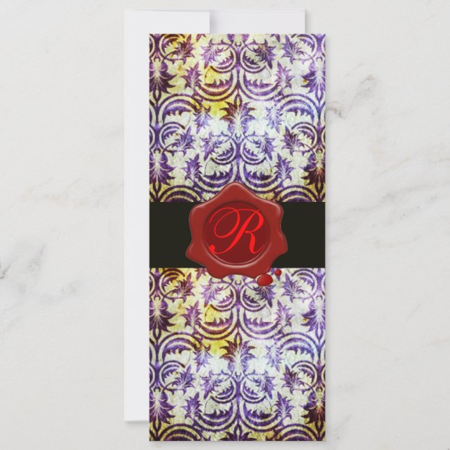 ANTIQUE DAMASK RED WAX SEAL MONOGRAM,purple Invitation (Front)
