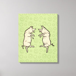 Antique Dancing Pigs: Whimsical Vintage Piggy Jig Canvas Print
