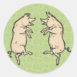 Antique Dancing Pigs: Whimsical Vintage Piggy Jig Classic Round Sticker