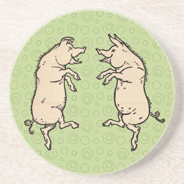Antique Dancing Pigs: Whimsical Vintage Piggy Jig  Coaster (Front)