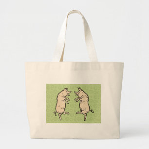 Antique Dancing Pigs: Whimsical Vintage Piggy Jig Large Tote Bag