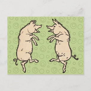 Antique Dancing Pigs: Whimsical Vintage Piggy Jig Postcard