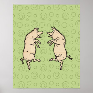Antique Dancing Pigs: Whimsical Vintage Piggy Jig  Poster
