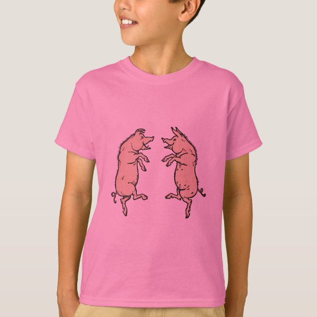 Antique Dancing Pigs: Whimsical Vintage Piggy Jig  T-Shirt (Front)