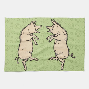 Antique Dancing Pigs: Whimsical Vintage Piggy Jig  Tea Towel