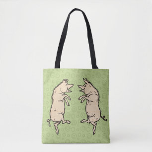 Antique Dancing Pigs: Whimsical Vintage Piggy Jig Tote Bag