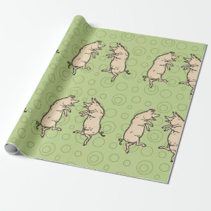 Antique Dancing Pigs: Whimsical Vintage Piggy Jig  Wrapping Paper