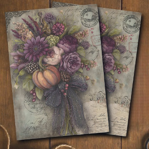 Antique Dark Floral Bouquet Ephemera Decoupage Tissue Paper