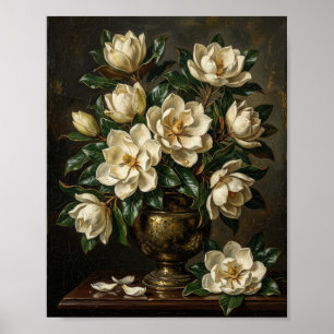 Antique Dark Floral Magnolias Hydrangeas St Poster