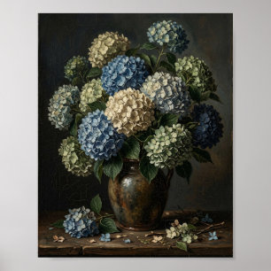 Antique Dark Floral Magnolias Hydrangeas St Poster