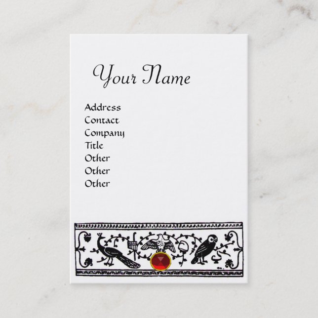 ANTIQUE DECOR,ANIMALS RUBY MONOGRAM Black White Business Card (Front)