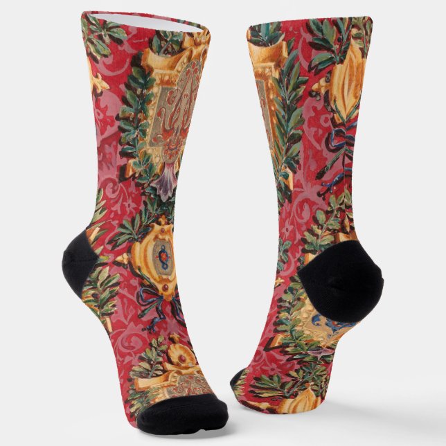 Antique Decorative French Floral Pattern Socks (Angled)