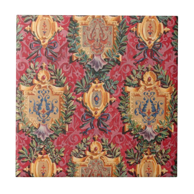 Antique Decorative French Floral Pattern Tile (Front)