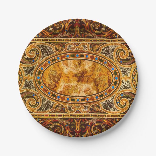 Antique Decorative Italian Gemstone Pattern Paper Plate (Front)