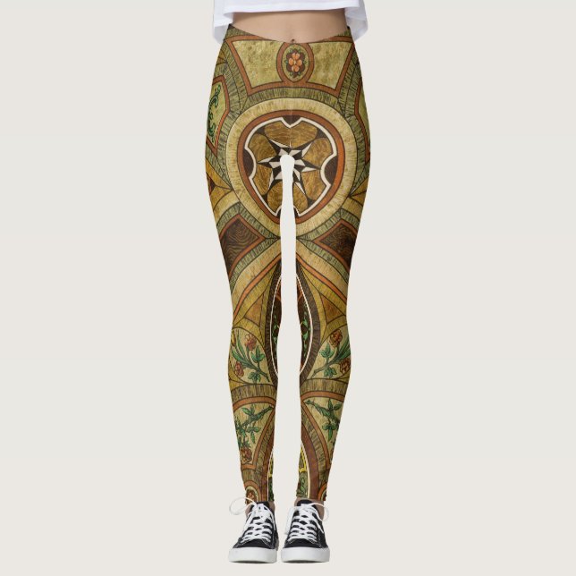 Antique Decorative Wooden Print Leggings (Front)