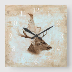 Antique Deer Print 5 Square Wall Clock