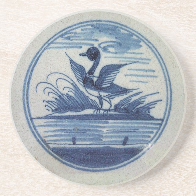 Antique Delft Blue Tile - Duck in the Water Coaster (Front)