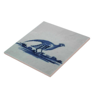 Antique Delft Blue Tile - Grouse in the Grass