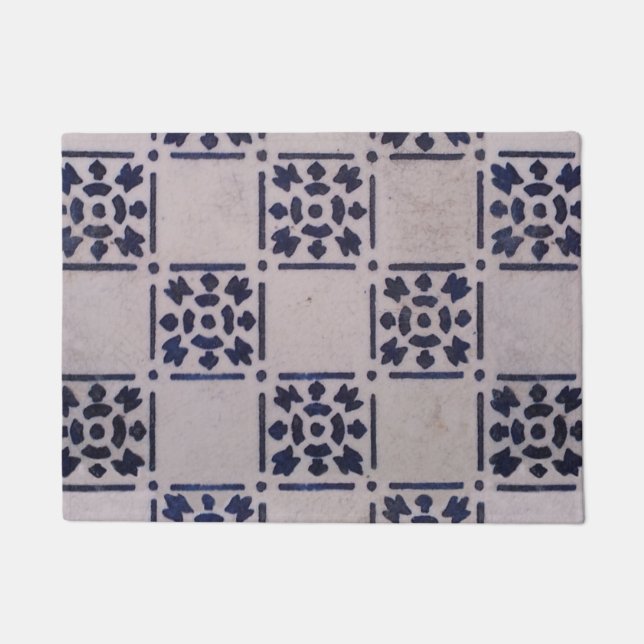 Antique Delft Blue White Pattern Dutch Tile Doormat (Front)