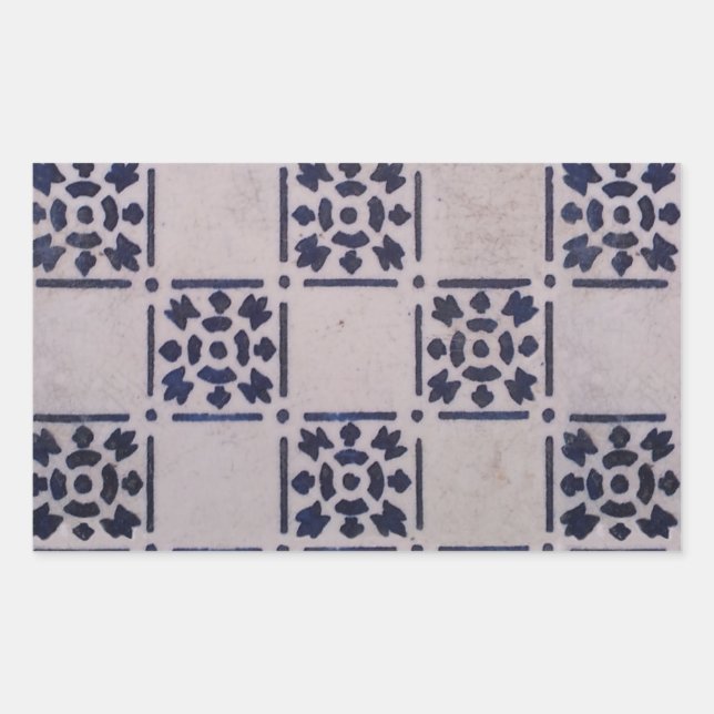 Antique Delft Blue White Pattern Dutch Tile Rectangular Sticker (Front)