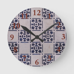Antique Delft Blue White Pattern Dutch Tile Round Clock