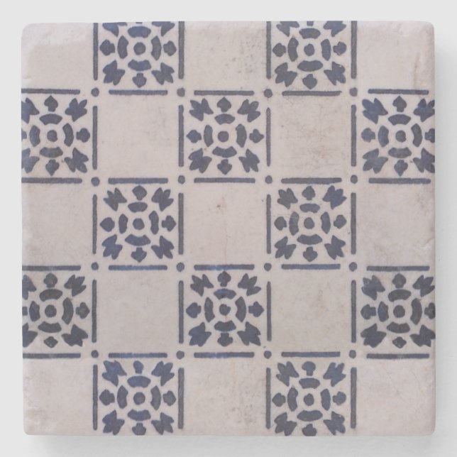Antique Delft Blue White Pattern Dutch Tile Stone Coaster (Front)