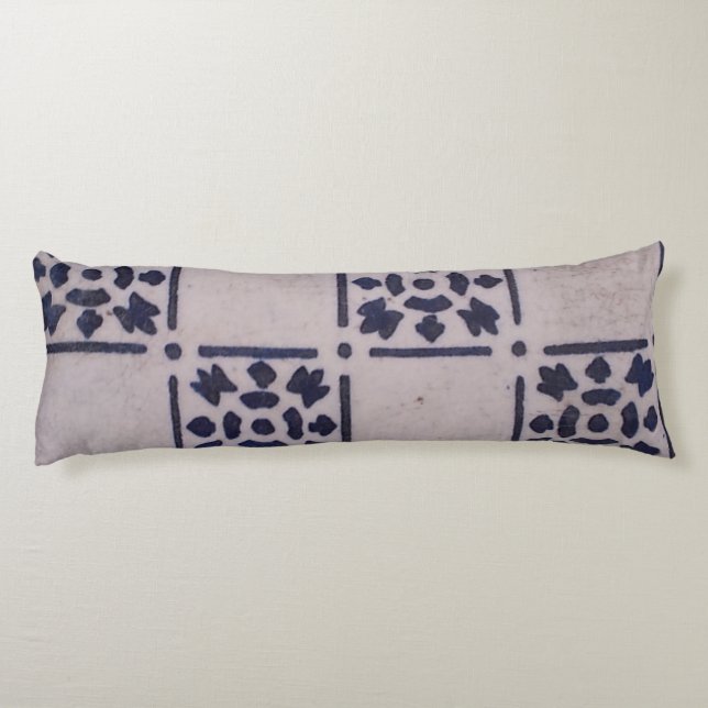Antique Delft Tile Blue: Classic Dutch Art Pattern Body Cushion (Back)