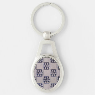 Antique Delft Tile Blue: Classic Dutch Art Pattern Key Ring
