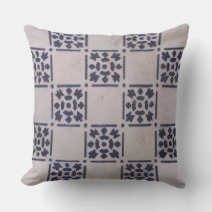 Antique Delft Tile Blue: Classic Dutch Art Pattern Outdoor Cushion
