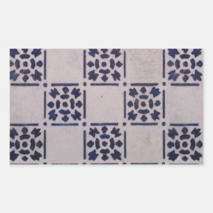 Antique Delft Tile Blue: Classic Dutch Art Pattern Rectangular Sticker