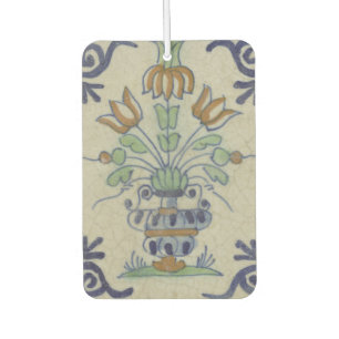 Antique Delft Tile Dutch Tulip Vase: Blue and Gold Car Air Freshener