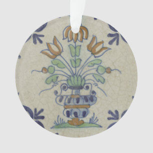 Antique Delft Tile Dutch Tulip Vase: Blue and Gold Ornament