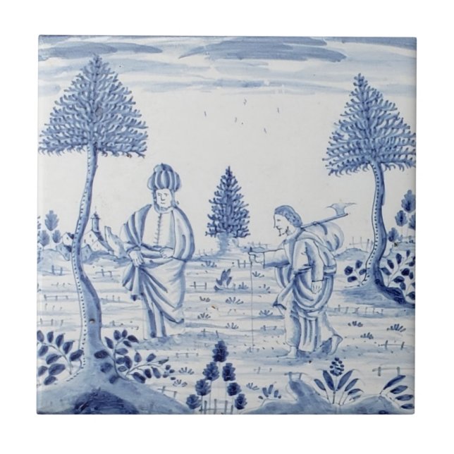 Antique Delft Tile-Pastoral Scene-Blue & White-13 Tile (Front)