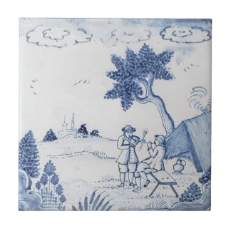 Antique Delft Tile-Pastoral Scene-Blue & White-21 Tile