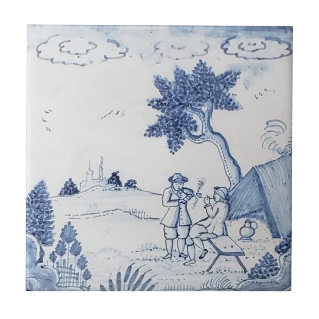 Antique Delft Tile-Pastoral Scene-Blue & White-21 Tile (Front)