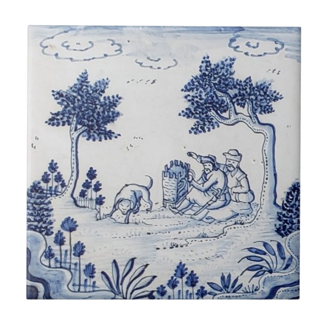 Antique Delft Tile-Pastoral Scene-Blue & White-6 Tile (Front)