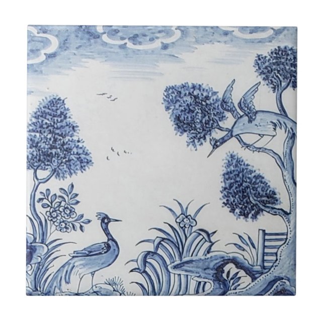 Antique Delft Tile-Pastoral Scene-Blue & White-7 Tile (Front)