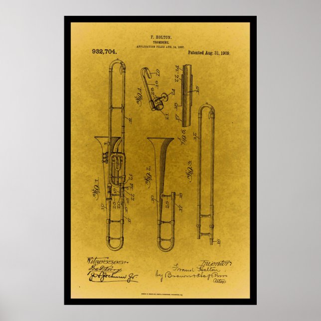 Antique Design Retro trombone patent print (Front)