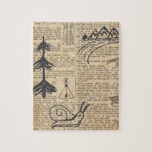 Antique Dictionary Page with Doodles Sepia Black Jigsaw Puzzle