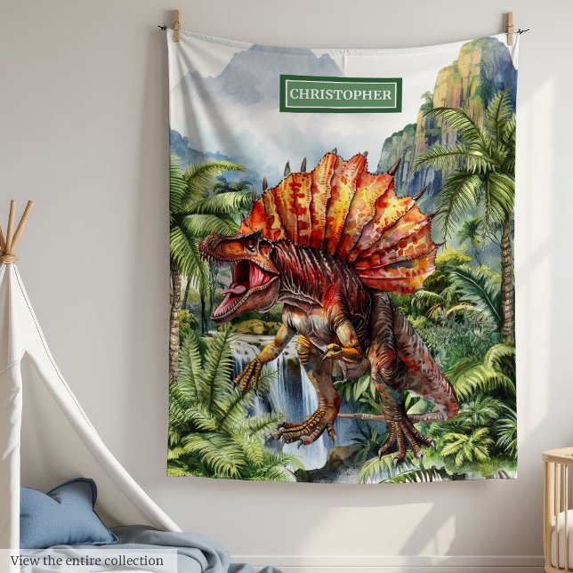 Antique Dinosaur Personalised Kids Birthday Fleece Blanket (Antique Dinosaur Personalized Kids Birthday Fleece Blanket)