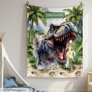 Antique Dinosaur T-rex Personalised Name Boys Fleece Blanket