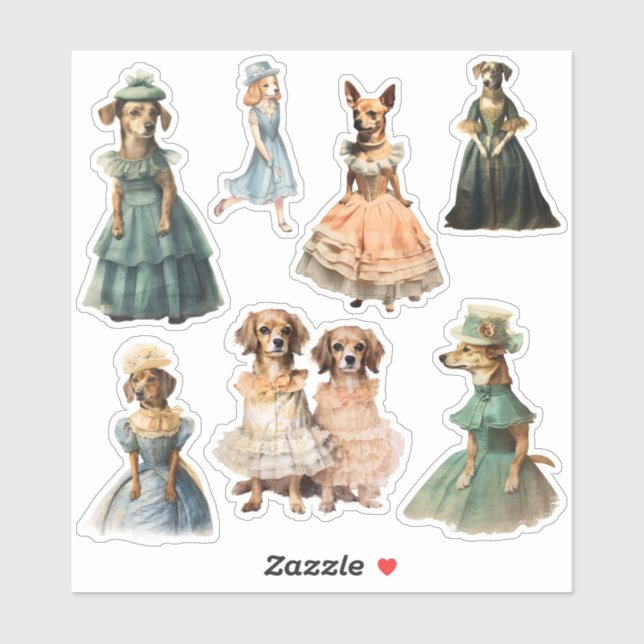 Antique Dogs in Vintage Dresses Junk Journal Kit (Sheet)