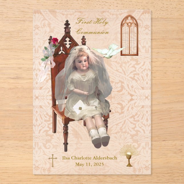 Antique Doll First Communion Acrylic Keepsake Acrylic Invitations (Front)