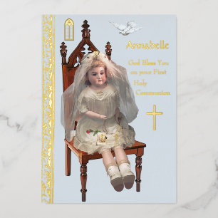 Antique Doll First Communion Foil Card