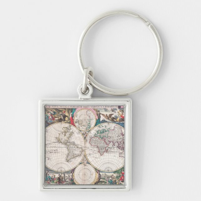 Antique Double-Hemisphere World Map Key Ring (Front)