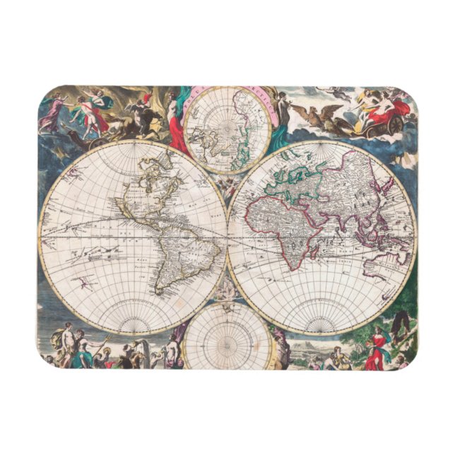 Antique Double-Hemisphere World Map Magnet (Horizontal)