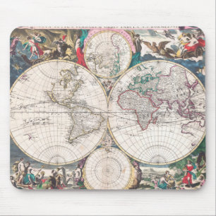 Antique Double-Hemisphere World Map Mouse Pad